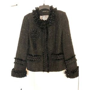 Gaby &‎ Eden Black Sparkle Jacket Women's Size Small Rabbit Fur Snaps